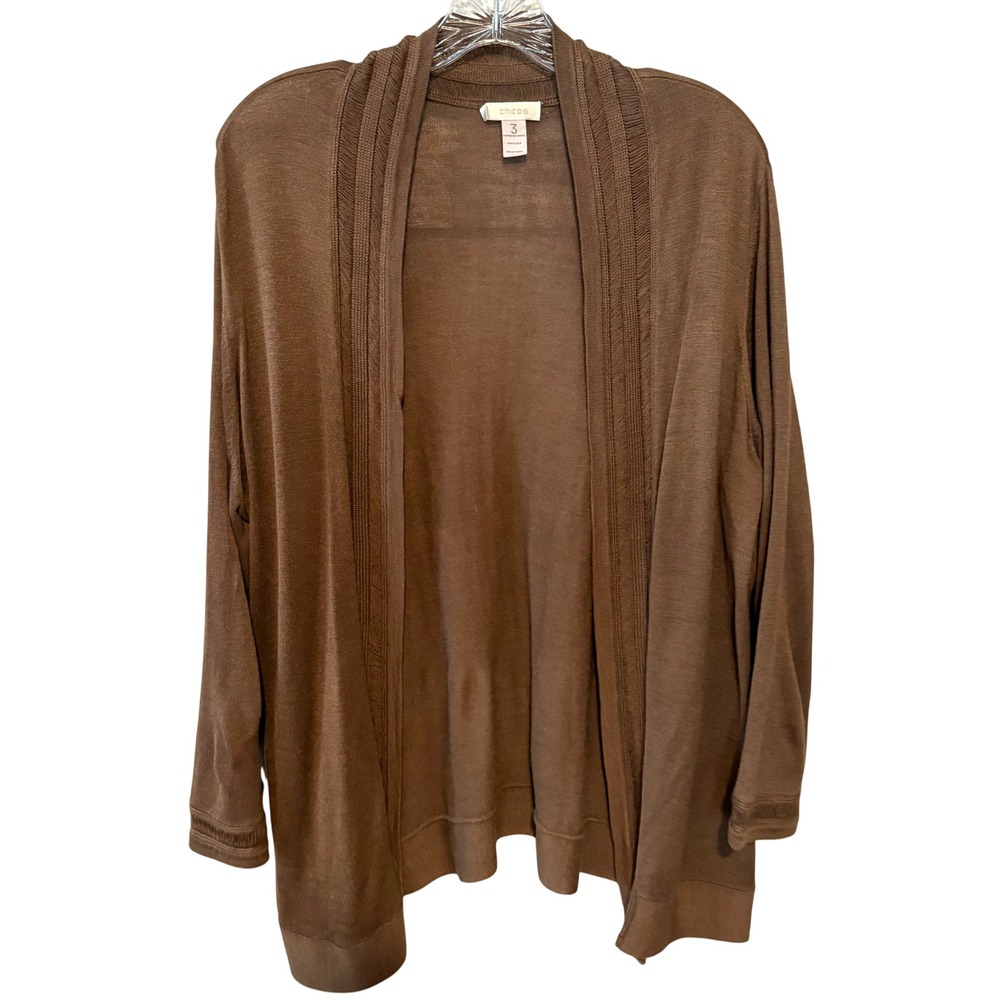 Chico's Women's Brown Silk Open Cardigan in Size XL